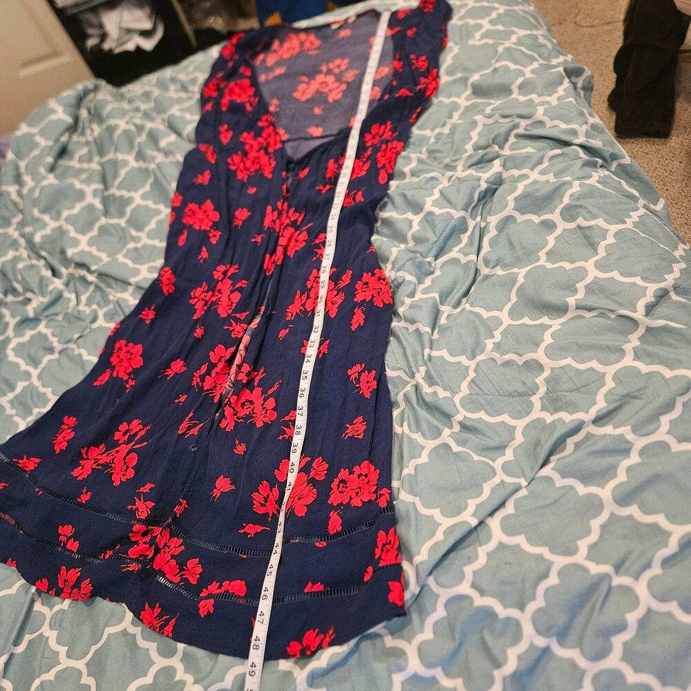 GAP Navy Red Floral Sleeveless Midi Dress XS Tie Front Lightweight Rayon - Picture 9 of 10